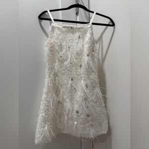 White Feathered Sequin Dress